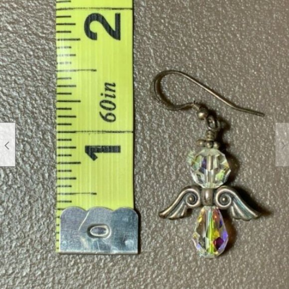 Iridescent Angel Crystal Rhinestone Dangle Earrings Pierced French Hook 1.5" - Picture 3 of 3